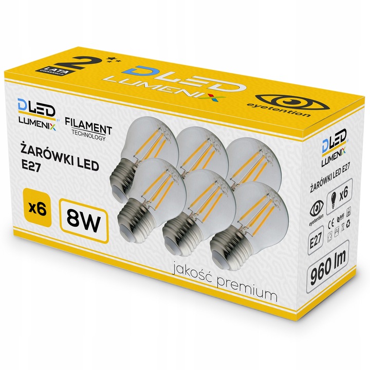 6x Żarówka E27 LED FILAMENT 8W NEUTRALNA Edison