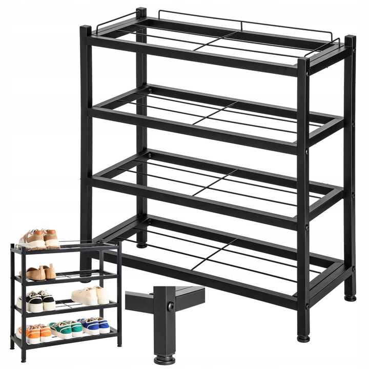 SZAFKA NA BUTY STOJAK METALOWY CZARNY 4 PÓŁKI ORGANIZER REGAŁ LOFTOWY