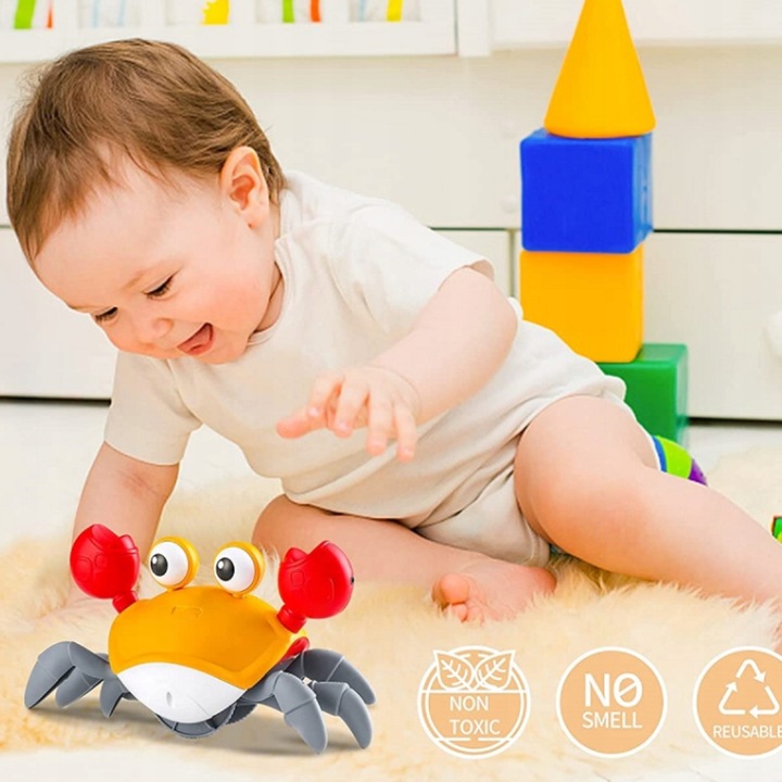 KRAB INTERAKTYWNY PEŁZAJĄCY UCIEKAJĄCY DŹWIĘK muzyka gra czujnik + BATERIE