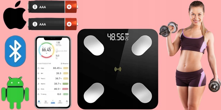 WAGA ŁAZIENKOWA BLUETOOTH SMART 25w1 180Kg ANALITYCZNA INTELIGENTNA +