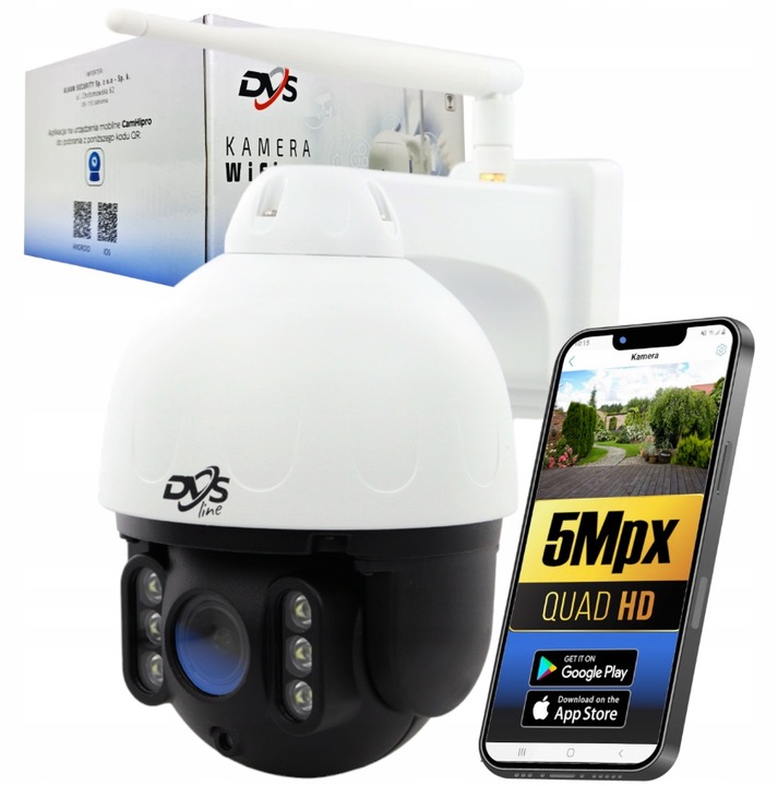 ZEWNĘTRZNA BEZPRZEWODOWA KAMERA WIFI OBROTOWA IP 5Mpx MONITORING DVS LED IR