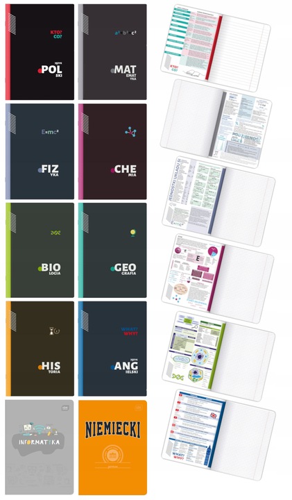 Komplet Zestaw ZESZYTÓW TEMATYCZNYCH kl 7-8 a5/60k + kolorowe ściągi 10 szt