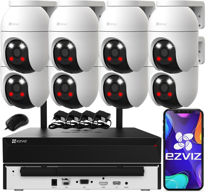 Zestaw Monitoringu WiFi Bezprzewodowy 8 Kamer 5MPx EZVIZ Dual Light AI