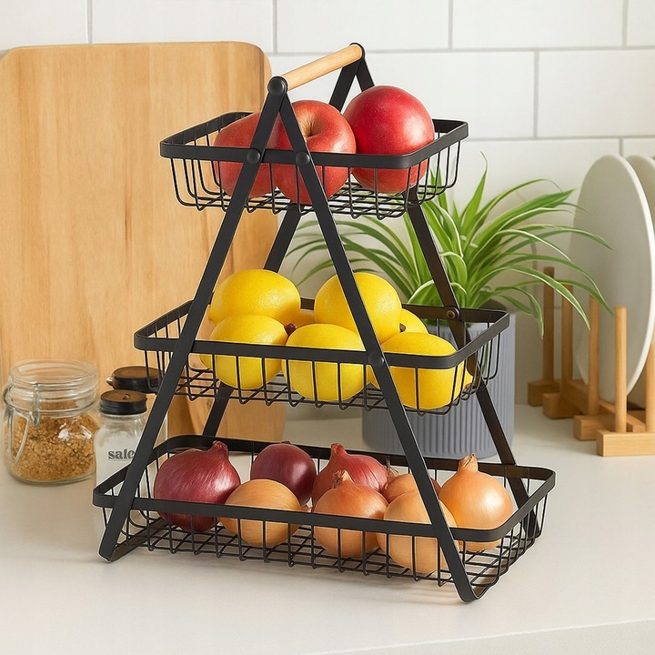 METALOWY KOSZ KOSZYK NA OWOCE WARZYWA TRZYPOZIOMOWY LOFT STOJAK PATERA