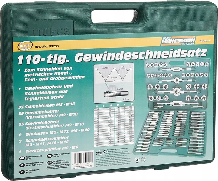 Zestaw gwintowników i narzynek metryczne M2-M18 Mannesmann 110el.