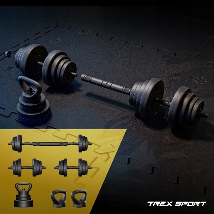 Hantle regulowane 20kg zestaw hantli 2x10kg gryf kettlebell Trex Sport
