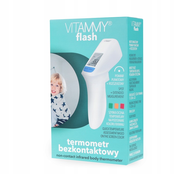 TERMOMETR BEZDOTYKOWY ELEKTRONICZNY NA PODCZERWIEŃ VITAMMY FLASH CERTYFIKAT
