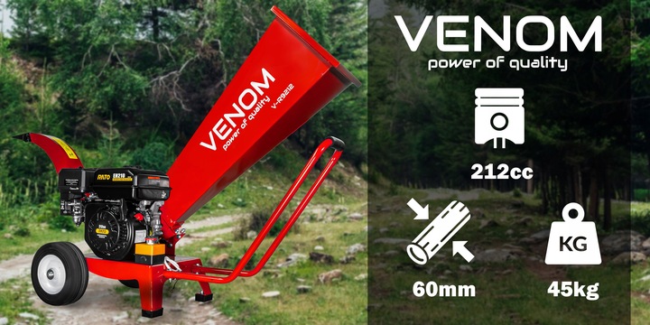 MOCNY ROZDRABNIACZ DO GALEZI SPALINOWY MAX 60MM SILNIK 212CC 2xNÓŻ