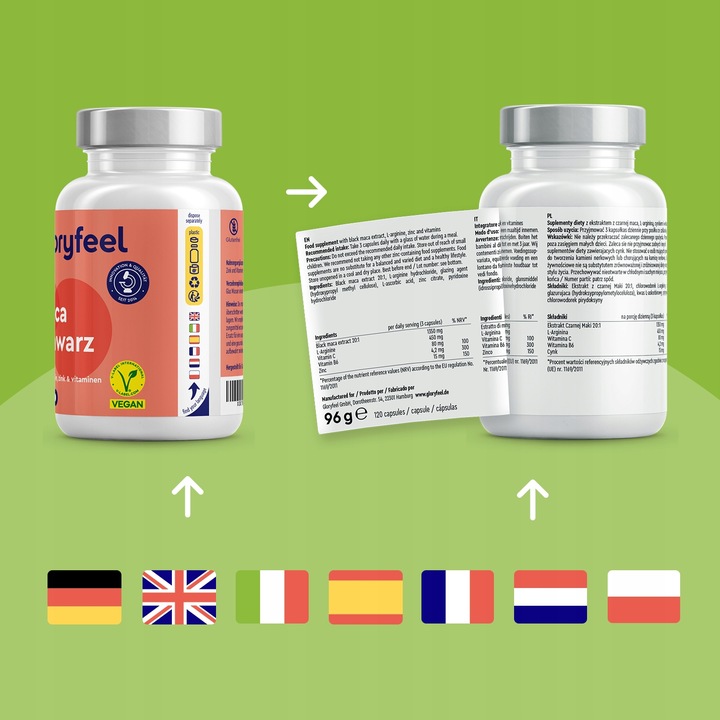 CZARNA MACA 1350mg z witaminą B6 i 12 i CYNK 120 kaps. gloryfeel