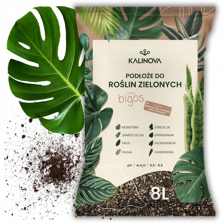 Podłoże Bigos Lekka Ziemia do kwiatów roślin zielonych 8L Mieszanka