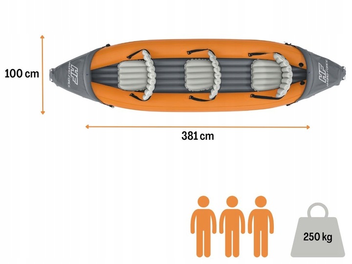 Kajak 3 osobowy Rapid Bestway 65132 Pompka Wiosła Torba NOWY MODEL 2024