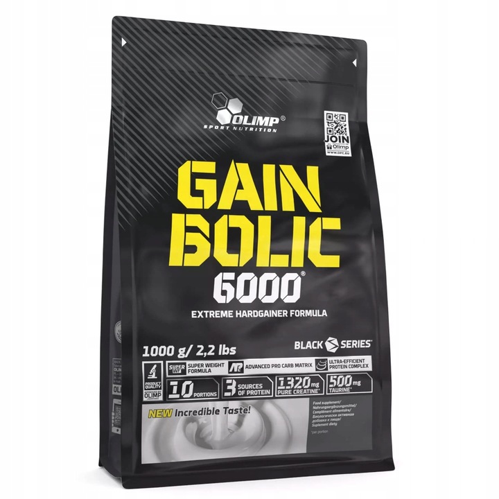 OLIMP GAIN BOLIC 6000 1KG 1000g MOCNY GAINER MASA BIAŁKO WYSOKOBIAŁKOWY