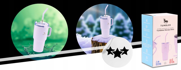 MOCNY Kubek Termiczny ze Stalową Słomką i Uchwytem na Kawę Herbatę 900ml