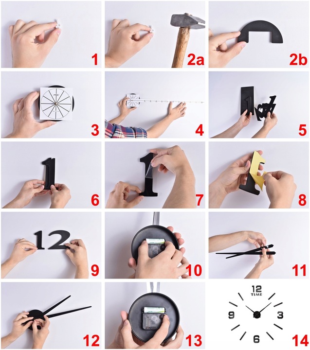 ZEGAR NAKLEJANY DIY 3D DUŻY CICHY POŁYSK EFEKT LUSTRZANY SREBRNY 130