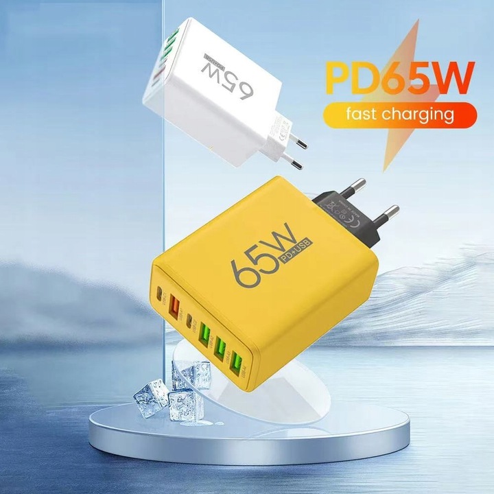 SZYBKA ŁADOWARKA SIECIOWA 6-PORTÓW 2X USB-C, 4xUSB-A 65W