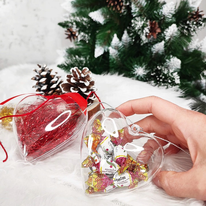 SERCA BOMBKI AKRYLOWE PLASTIKOWE BOMBKA SERCE PRZEŹROCZYSTA DECO 8cm 10szt