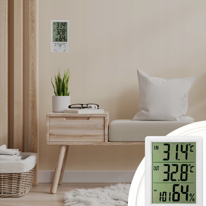 STACJA POGODOWA TERMOMETR ZEWNĘTRZNY HIGROMETR LCD ZEGAR Z SONDĄ