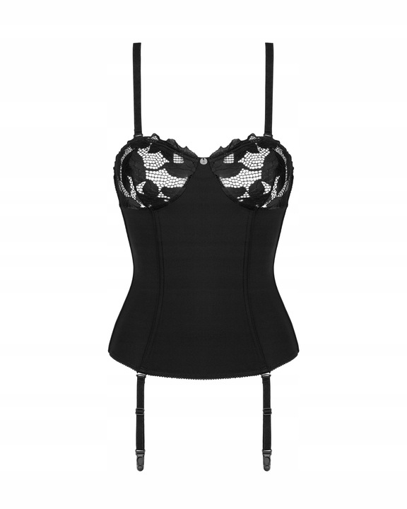 Zmysłowy Gorset Elastyczny z Fiszbinami i Koronką Editya M/L Czarny