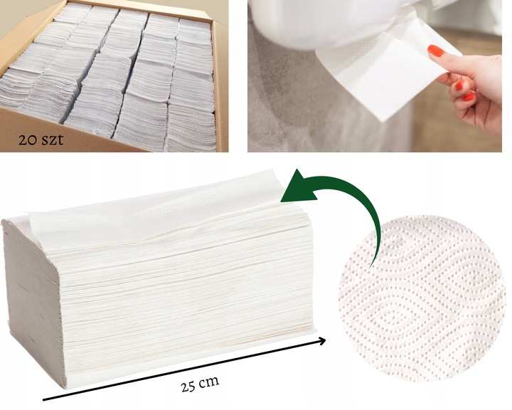 Ręcznik Papierowy ZZ BIO 100% BIAŁY GRUBY CELULOZA 2w 21cm x 23cm 3000szt