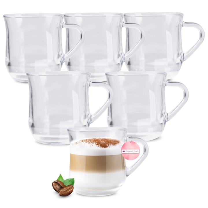 6 x SZKLANKI DO KAWY HERBATY KUBEK Z UCHEM 320ml