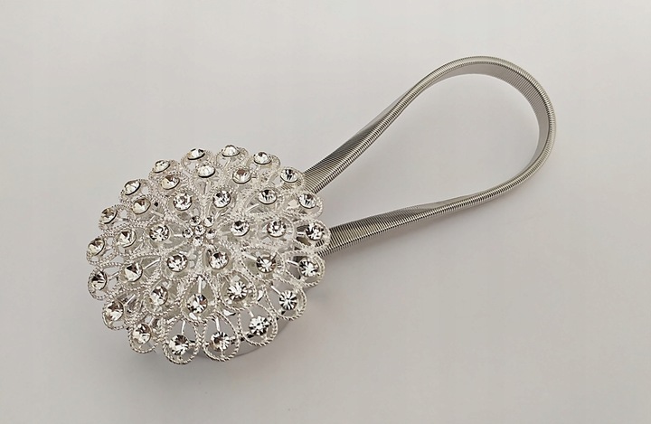 Spinka klamra z kryształkami na magnes do firan,zasłon x2