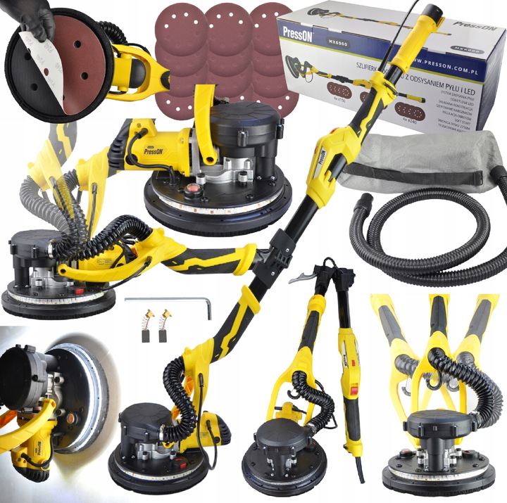 Szlifierka do Gipsu Gładzi Tynku Ścian Sufitów Bezpyłowa Żyrafa LED