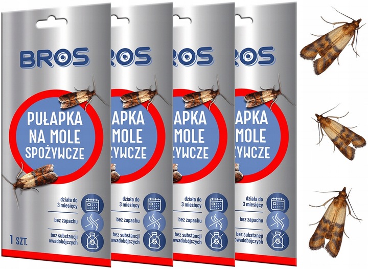4x PUŁAPKA NA MOLE SPOŻYWCZE FEROMONOWA WABIĄCA SKUTECZNY LEP BROS