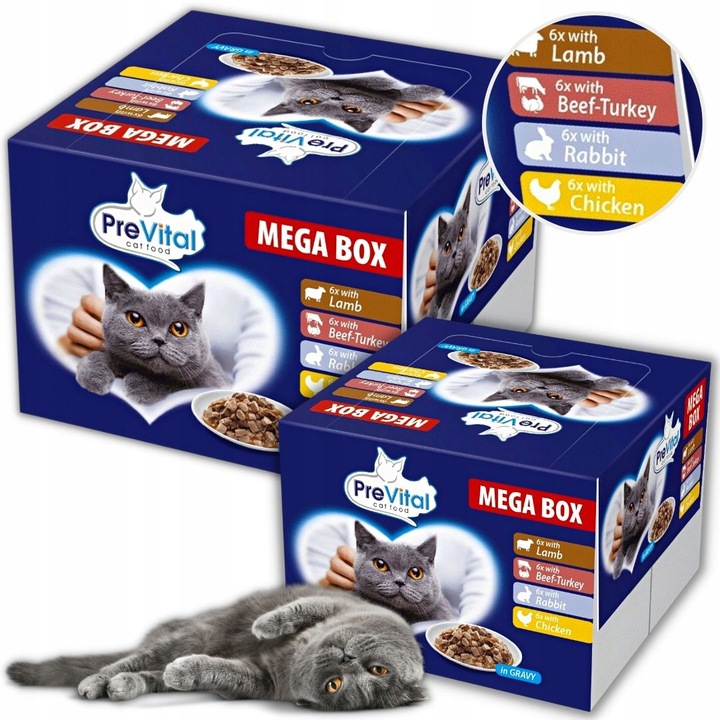 MOKRA KARMA DLA KOTA MIX 4 SMAKÓW MEGABOX 96X100G SASZETKI W SOSIE PREVITAL