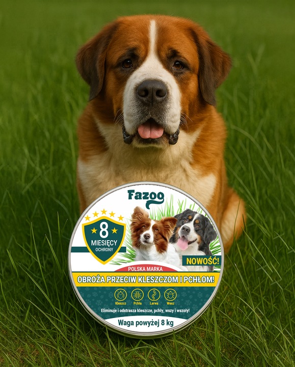 OBROŻA NA KLESZCZE i Pchły dla Dużego Psa Antykleszczowa 8 Miesięcy Fazoo