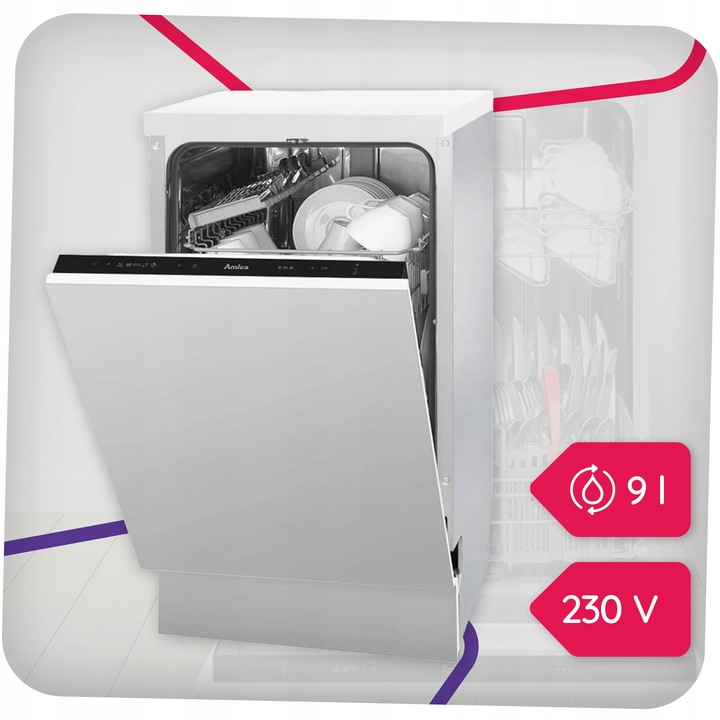 Zmywarka do zabudowy Amica DIM41 45 cm 9 kompletów SteamPower LED