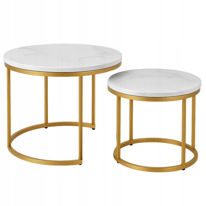 STOLIKI KAWOWE ZESTAW 2w1 ROZKŁADANE DO SALONU GLAMOUR MARMUR BIAŁY