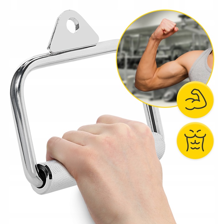UCHWYT DO WYCIĄGU ATLASU POJEDYNCZY OBROTOWY STALOWY RYFLOWANY PLECY BICEPS
