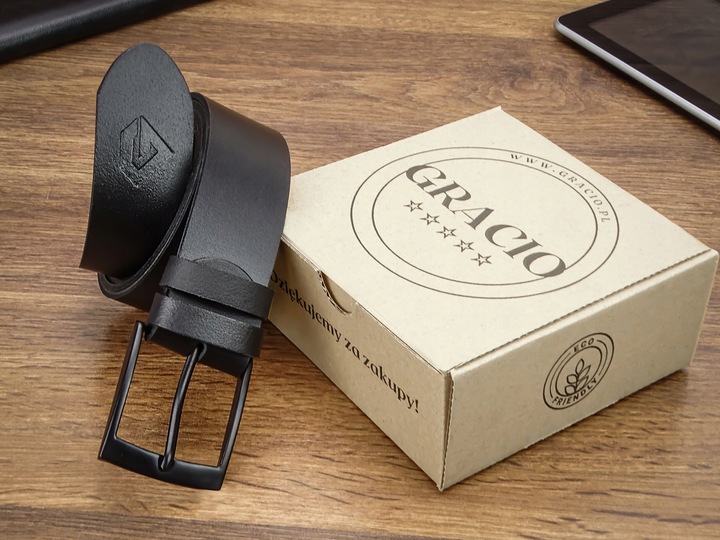 Pasek do Spodni Skórzany Męski Klamra Czarna Metal na Prezent 120cm