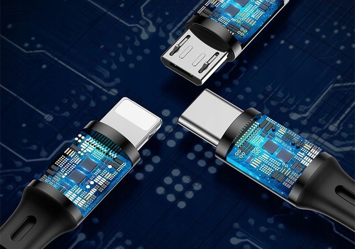 Kabel Zwijany USB 3 w 1 Lightning do iPhone Micro USB, USB-C 1,2m