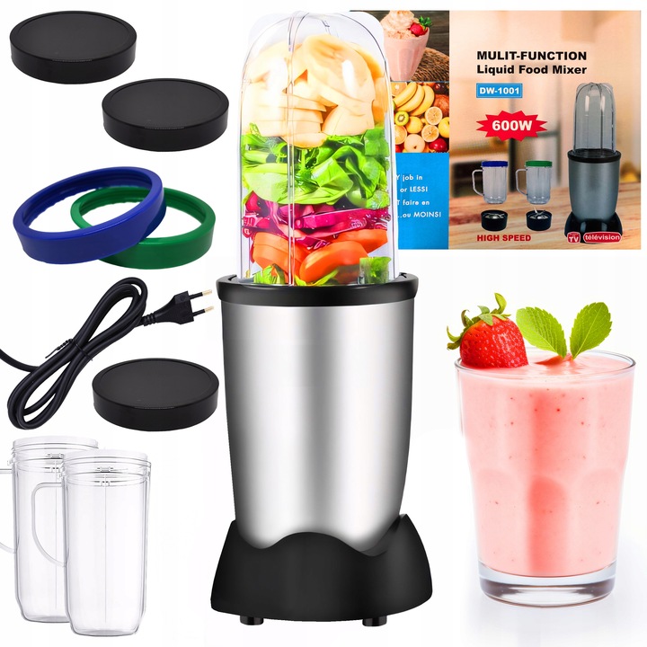 ROBOT KUCHENNY BLENDER KIELICHOWY 600W WIELOFUNKCYJNY + 2 KUBKI 470 ml