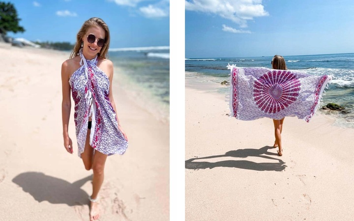 PAREO CHUSTA PLAŻOWA FRĘDZLE narzutka tunika SZAL W PANTERKĘ - modne KOLORY