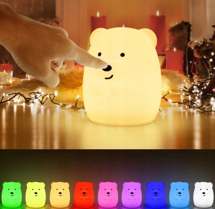 LAMPKA NOCNA MIŚ DLA DZIECI KOLOROWA SILIKON RGB M