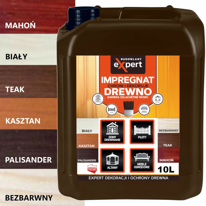 TRWAŁY IMPREGNAT I FARBA 2w1 DO DREWNA OGRODOWEGO Z WOSKAMI 10L 6 KOLORÓW !