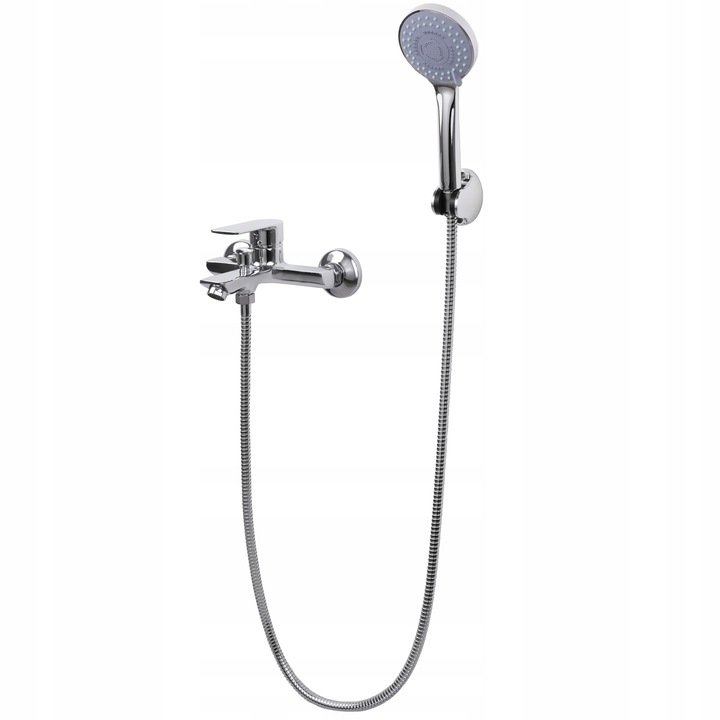 Bateria wannowa ścienna z prysznicem chrom zestaw do wanny łazienkowy