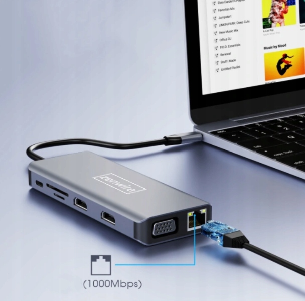 ADAPTER HUB 12w1 USB-C 2x HDMI VGA Jack RJ45 M1