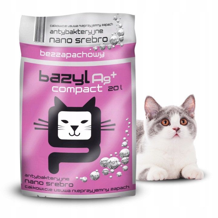 Żwirek Dla Kota Kotów Bezzapachowy Bentonitowy Bazyl Ag + Compact 20 L
