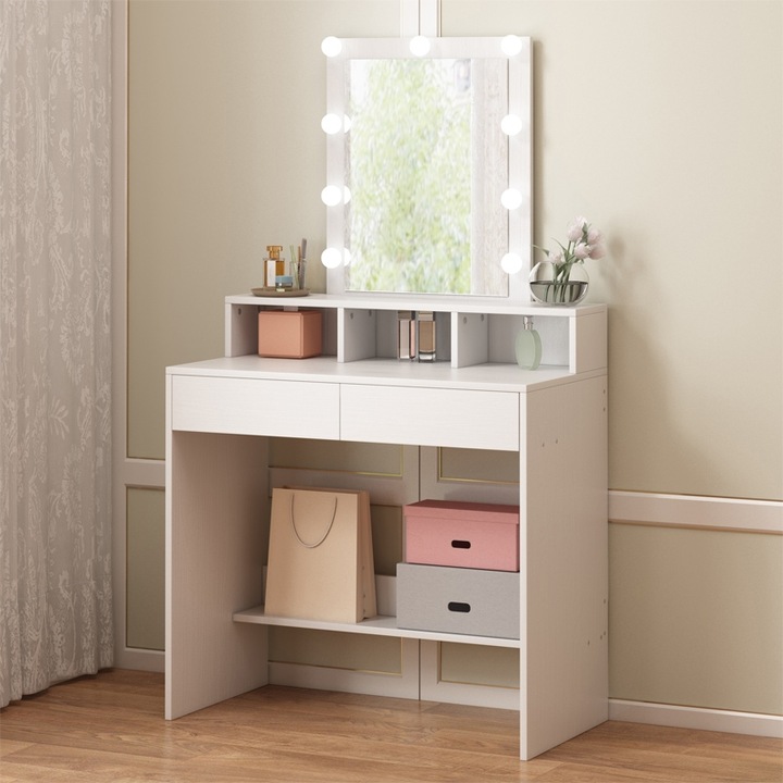 TOALETKA DO MAKIJAŻU WIZAŻU KOSMETYCZNA Z LUSTREM LED NOWOCZESNA LOFT