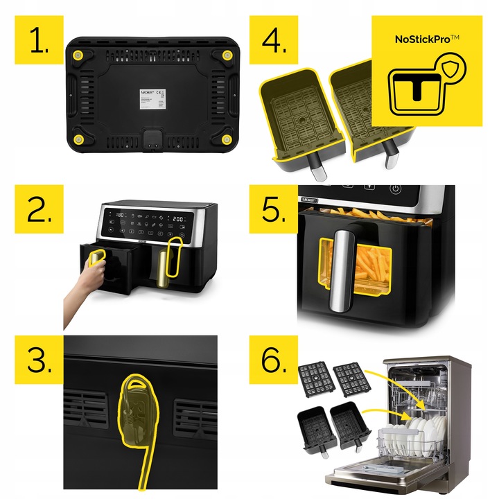 Frytkownica beztłuszczowa Dwukomorowa 10L Air Fryer Yoer 2850W 10