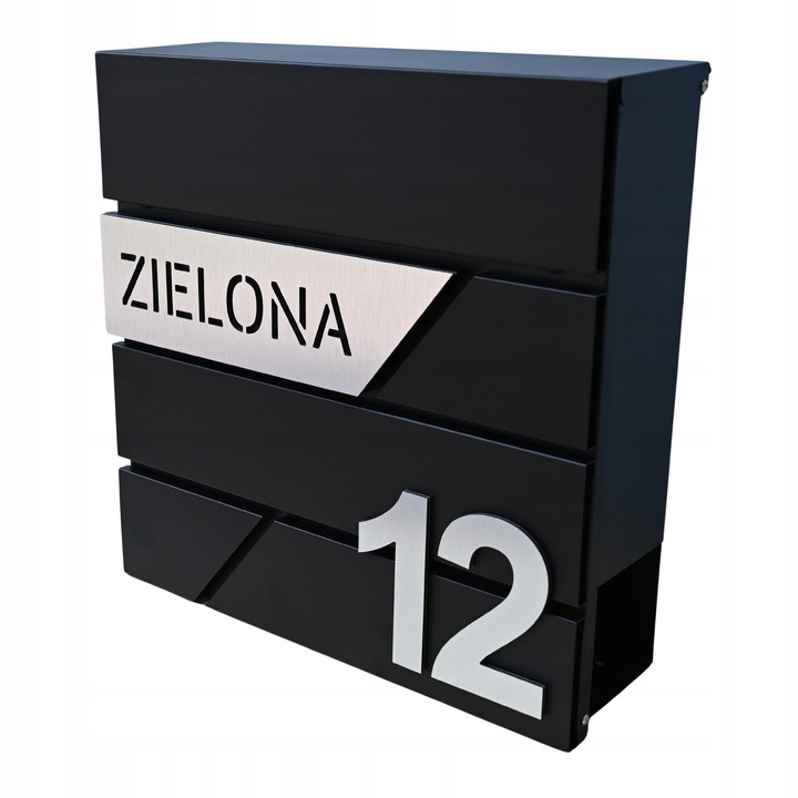 SKRZYNKA POCZTOWA NA LISTY Z ADRESEM NUMER DOMU WZORY DUŻA CZARNA RAL