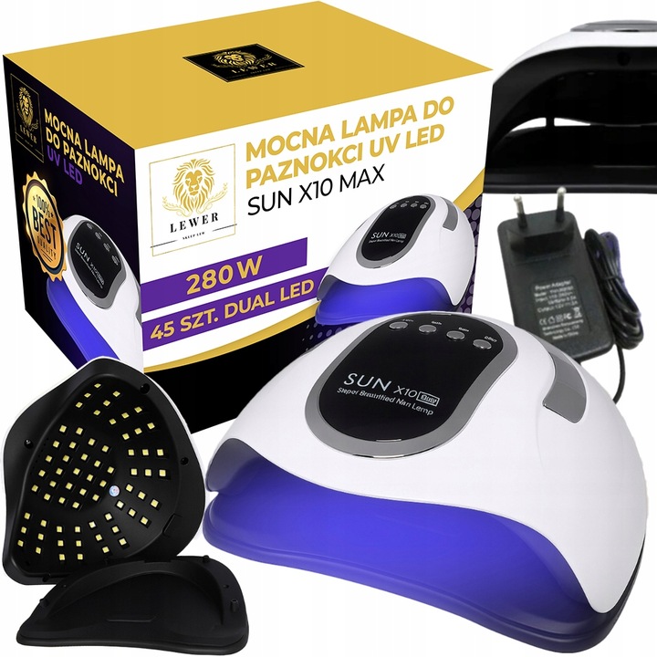 Mocna Lampa Do Paznokci Hybryd Żeli UV LED Sun x10 Max LCD Z Rączką