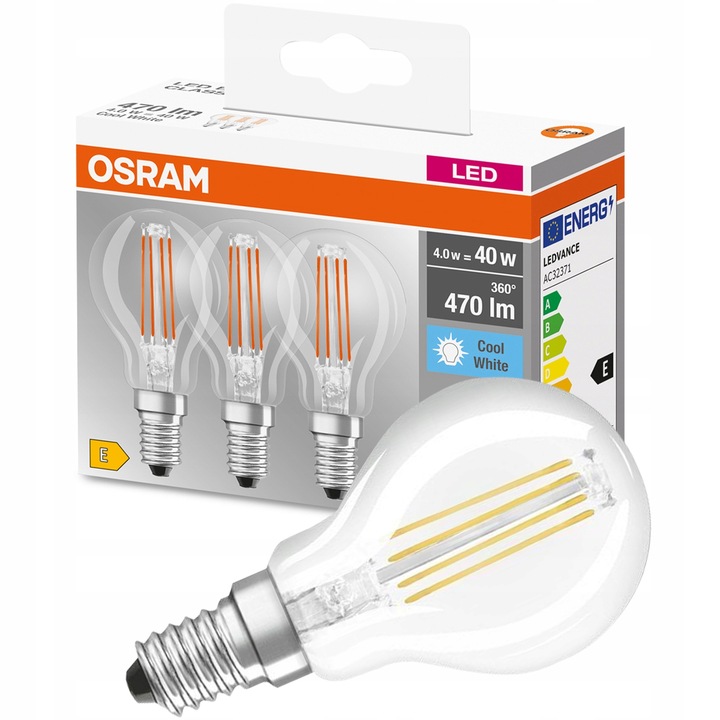 3x Żarówka LED E14 P45 4W = 40W 470lm 4000K Neutralna 320° Filament