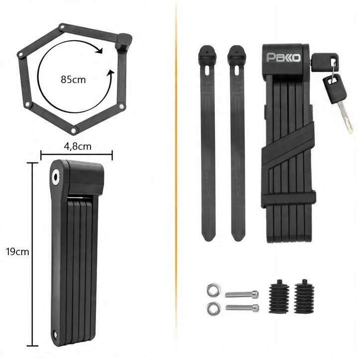 Blokada rowerowa składana PAKKO z uchwytem i 2 kluczami 85cm (E011)