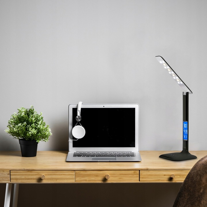 LAMPKA LED BIURKOWA SZKOLNA BIURKO WYŚWIETLACZ LCD ZEGAR DATA TEMPERATURA