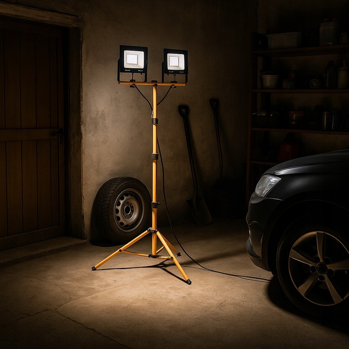 Halogen LED Statyw Budowlany Naświetlacz 2X 60W Zestaw Stojak RIWALL