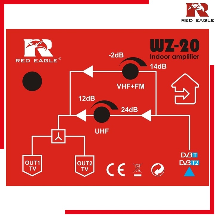 WZMACNIACZ SYGNAŁU TV DVB-T VHF UHF RED EAGLE WZ-20 DO ANTENY